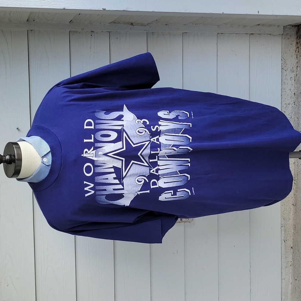 DALLAS COWBOYS NFL Navy Cotton Blend Single Stitch‎ Shirt Mens Sz 4XL VTG 90s